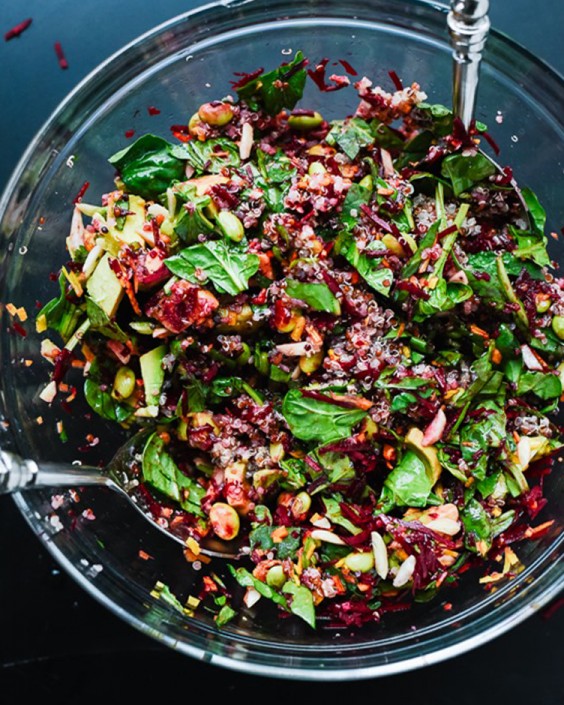 Colorful Beet Salad with Carrot, Quinoa, and Spinach