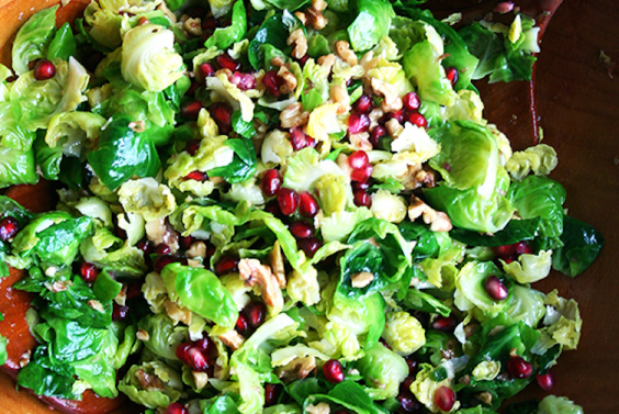 Brussels Sprout Salad with Pomegranate, Walnuts, and Jalapeño
