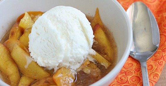 Sweet, warm peaches and ice cream screams summer.