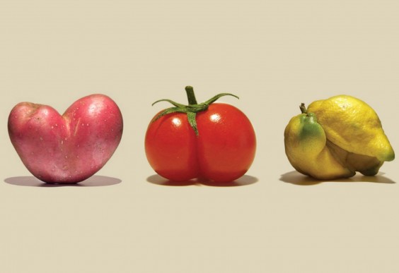 Imperfect Produce: Misshapen Potato, Tomato, and Lemon