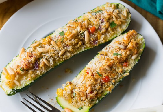 Stuffed Zucchini Boats With Quinoa and Pine Nuts
