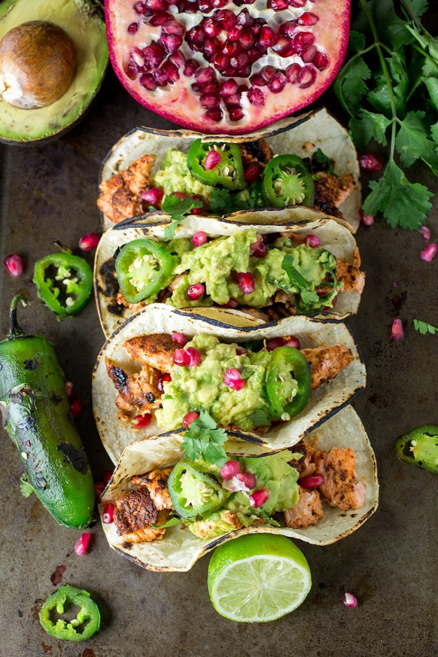 Healthy Tacos: Salmon with Pomegranate Guacamole