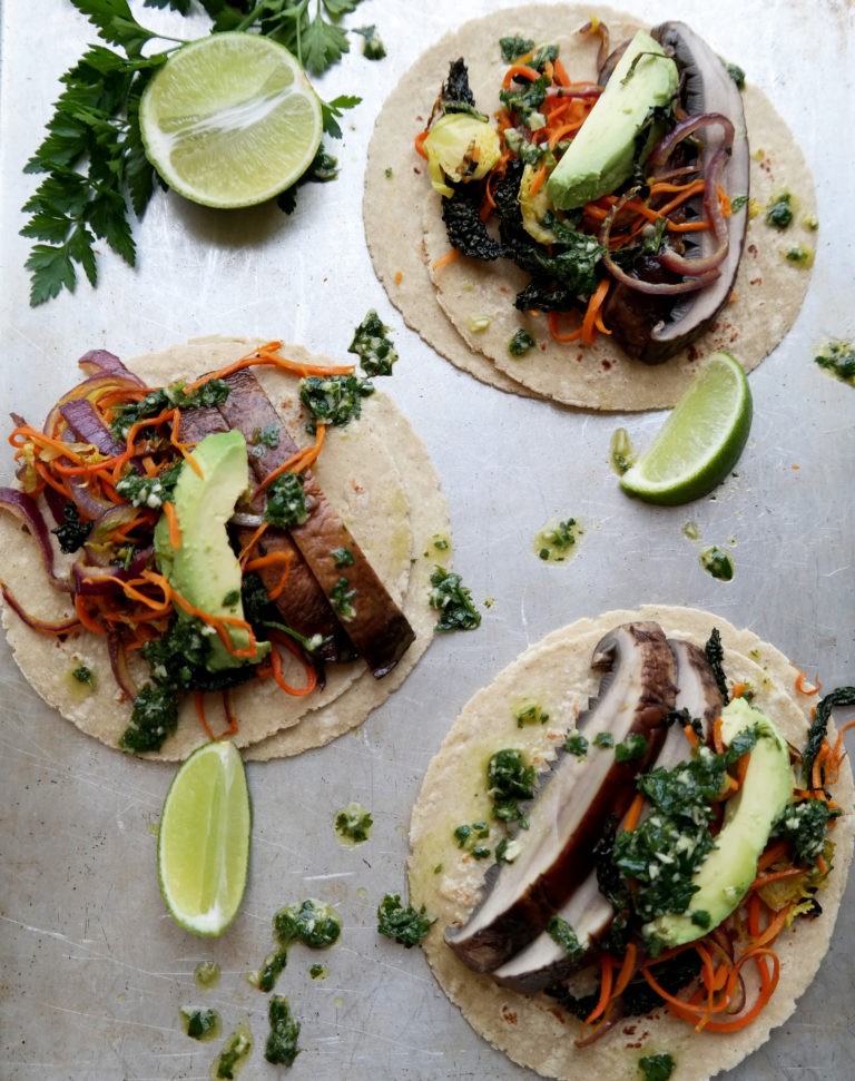 Healthy Tacos: Portobello With Veggie Hash and Chimichurri