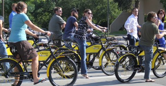 Otter Products Employees on Cruiser Bikes