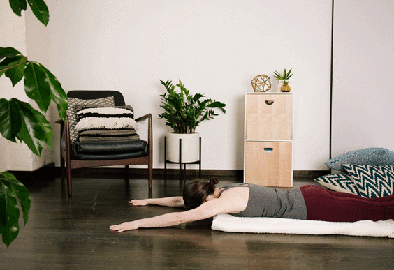 yoga poses: blanket pull