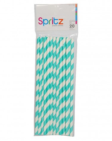 Turquoise Striped Paper Straws